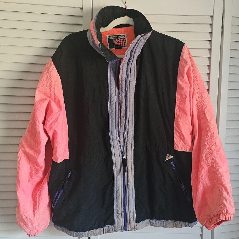 Vintage 80s Pacific Trail Ski Jacket - Black and Pink Colorblock Jacket